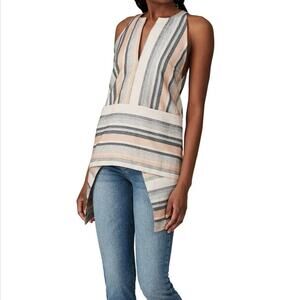 Rosetta Getty Apron Wrap Top Tan Jacquard Stripe Sleeveless Pockets Tunic 4 $650